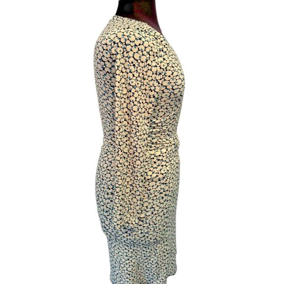 Max Studio MSSP‎ Wrap Dress Long Sleeve Jersey Med V Neck Ruch Waist Blue White - Picture 2 of 12
